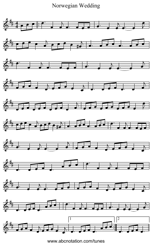 Norwegian Wedding - staff notation