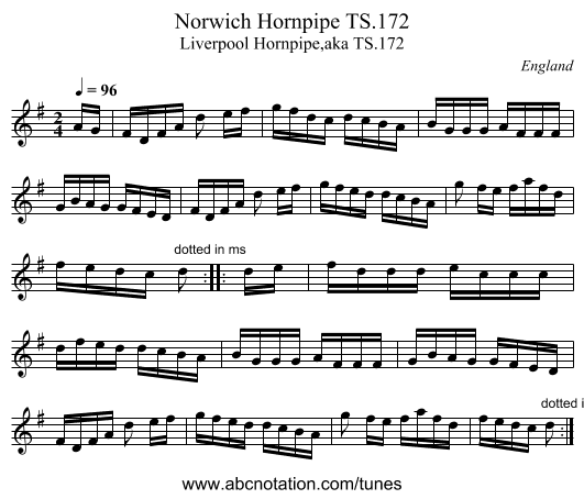 Norwich Hornpipe TS.172 - staff notation
