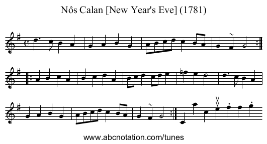 Nôs Calan [New Year's Eve] (1781) - staff notation