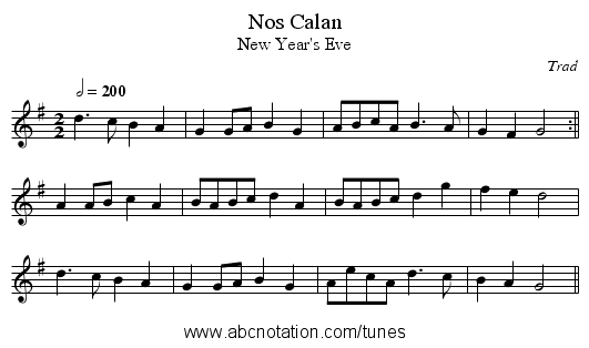 Nos Calan - staff notation