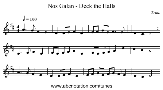 Nos Galan - Deck the Halls - staff notation