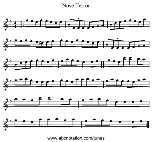 Nose Terror - staff notation