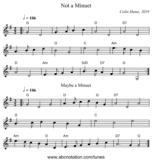 Not a Minuet - staff notation