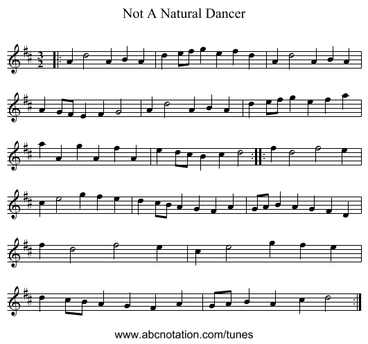 Not A Natural Dancer - staff notation