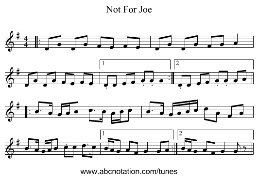 Not For Joe - staff notation