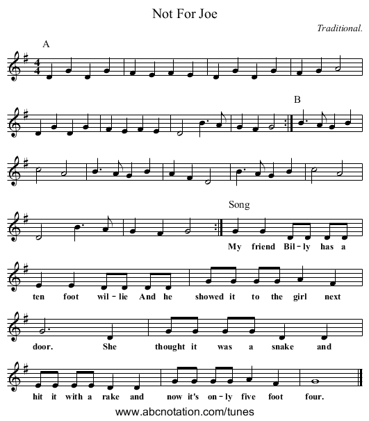 Not For Joe - staff notation