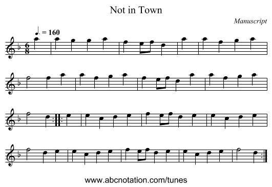 Not in Town - staff notation