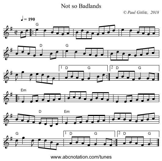 Not so Badlands - staff notation