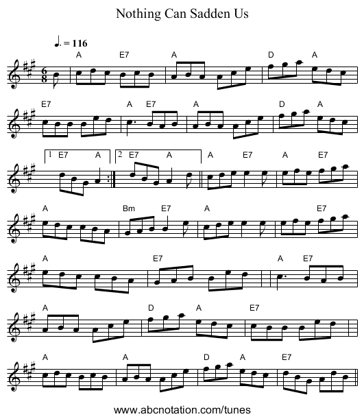 Nothing Can Sadden Us - staff notation