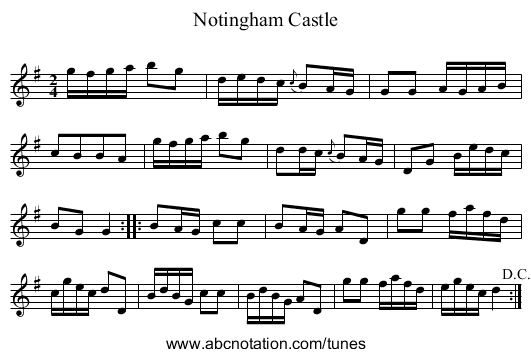 Notingham Castle - staff notation