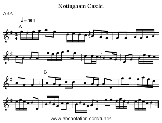 Notingham Castle. - staff notation