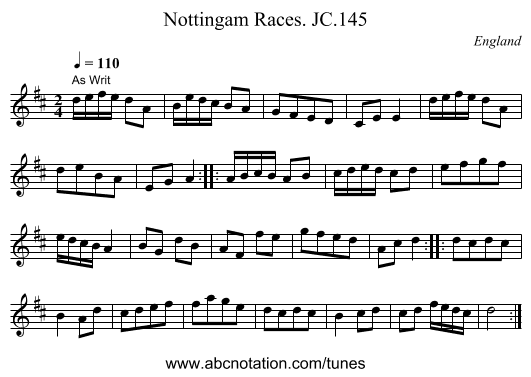 Nottingam Races. JC.145 - staff notation