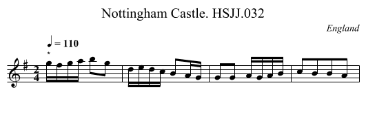 Nottingham Castle. HSJJ.032 - staff notation