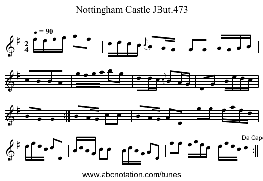 Nottingham Castle JBut.473 - staff notation