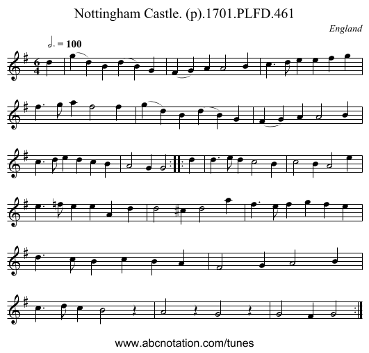 Nottingham Castle. (p).1701.PLFD.461 - staff notation