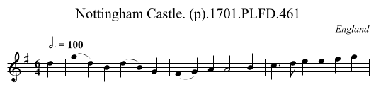 Nottingham Castle. (p).1701.PLFD.461 - staff notation