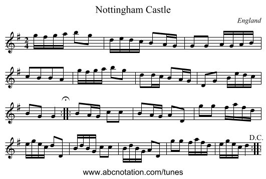 Nottingham Castle - staff notation