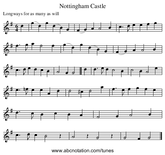 Nottingham Castle - staff notation