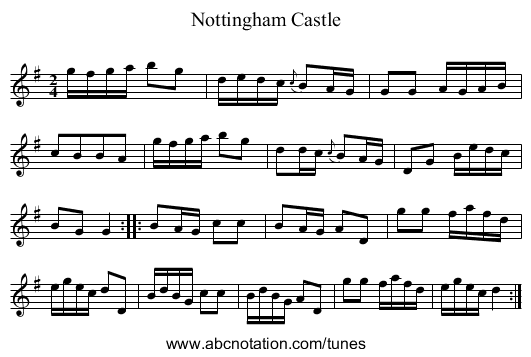 Nottingham Castle - staff notation