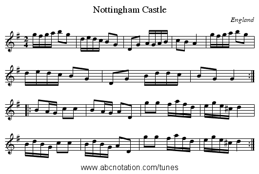 Nottingham Castle - staff notation