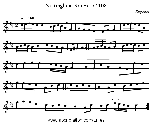 Nottingham Races. JC.108 - staff notation
