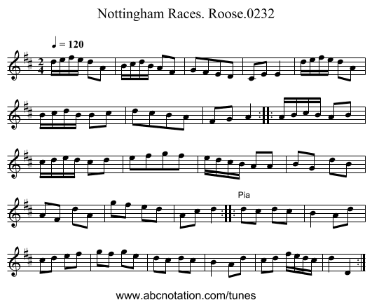 Nottingham Races. Roose.0232 - staff notation