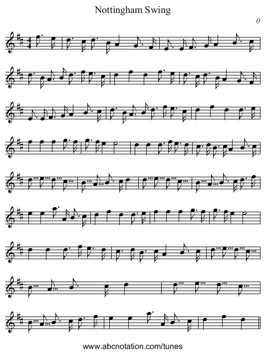 Nottingham Swing - staff notation