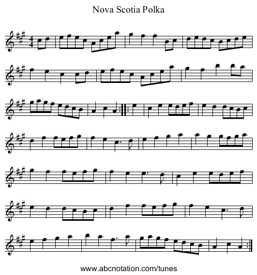 Nova Scotia Polka - staff notation