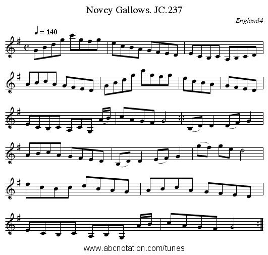 Novey Gallows. JC.237 - staff notation