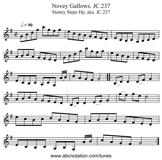 Novey Gallows. JC.237 - staff notation