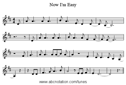 Now I'm Easy - staff notation
