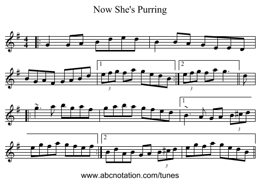 Now She's Purring - staff notation