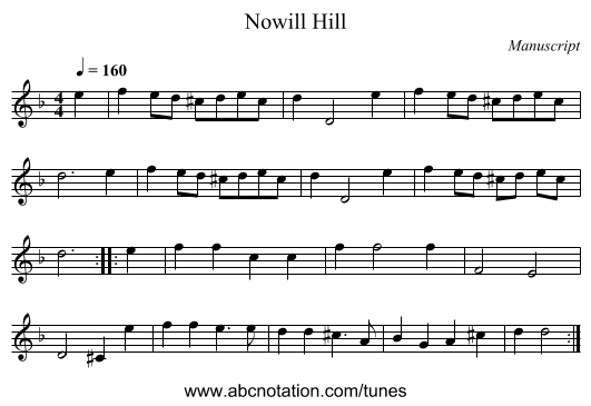 Nowill Hill - staff notation