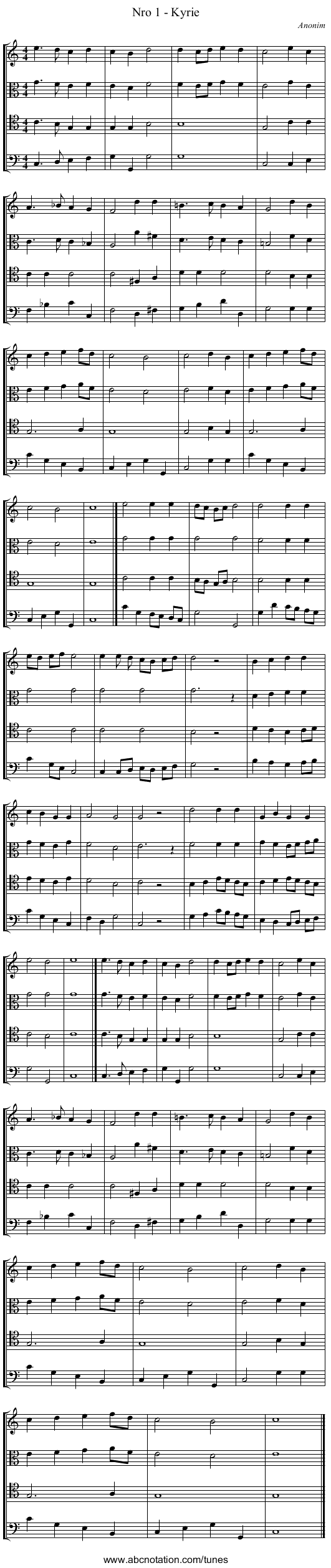 Nro 1 - Kyrie - staff notation