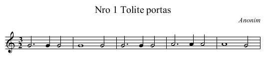 Nro 1 Tolite portas - staff notation
