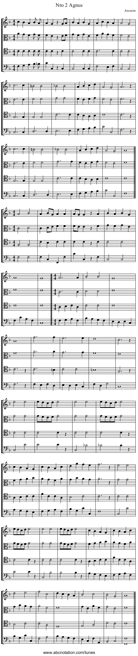 Nro 2 Agnus - staff notation