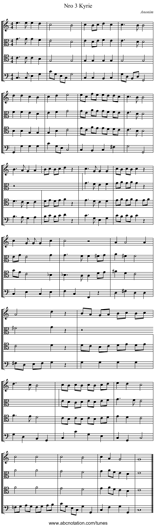 Nro 3 Kyrie - staff notation