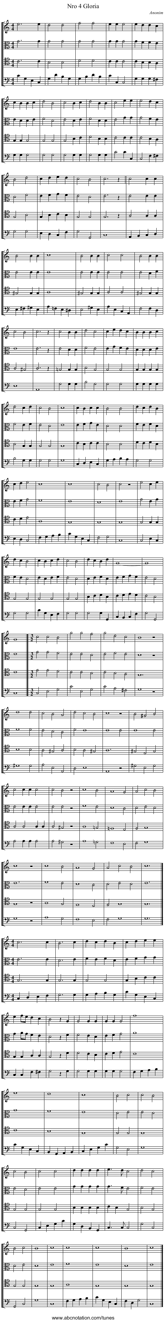 Nro 4 Gloria - staff notation