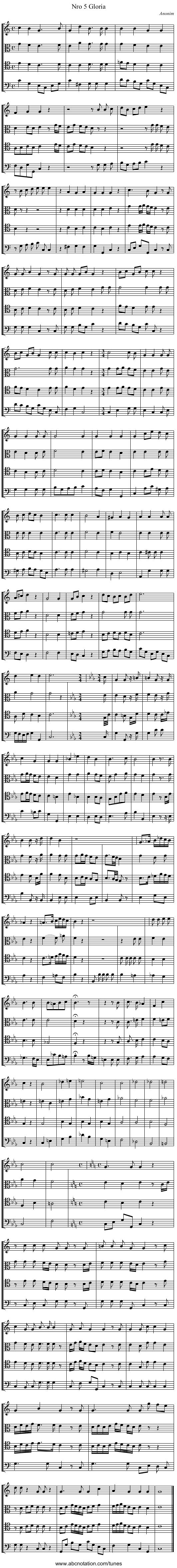 Nro 5 Gloria - staff notation