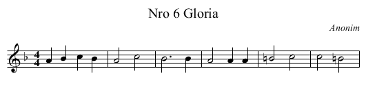 Nro 6 Gloria - staff notation
