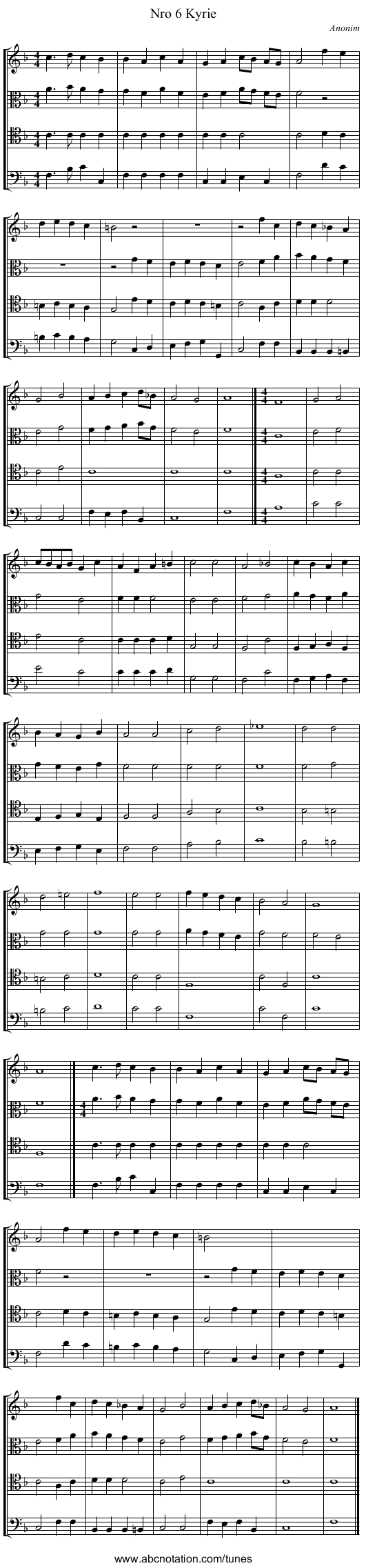 Nro 6 Kyrie - staff notation
