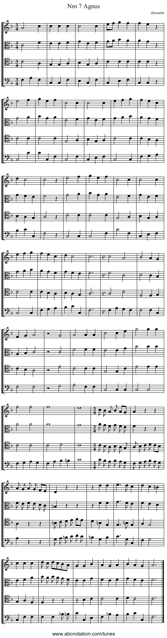 Nro 7 Agnus - staff notation