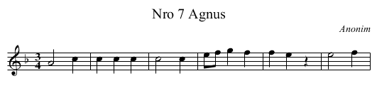 Nro 7 Agnus - staff notation
