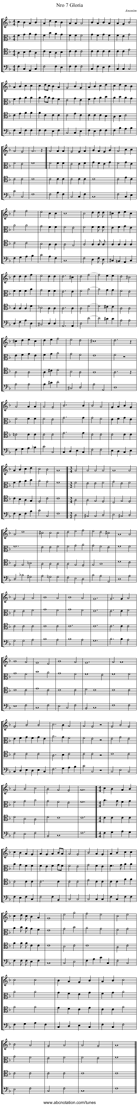 Nro 7 Gloria - staff notation