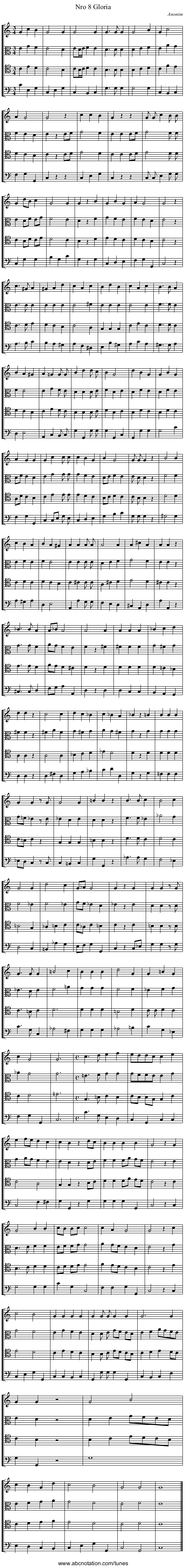 Nro 8 Gloria - staff notation