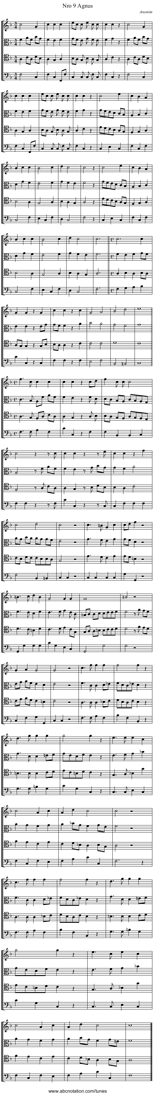 Nro 9 Agnus - staff notation
