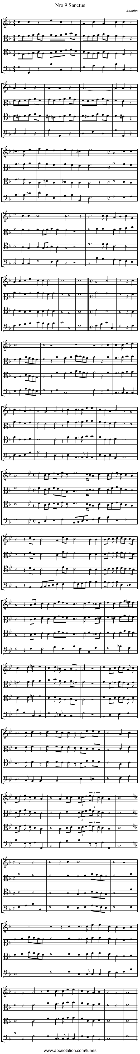 Nro 9 Sanctus - staff notation