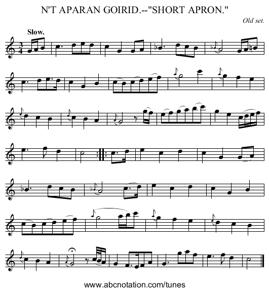 N'T APARAN GOIRID.--SHORT APRON. - staff notation