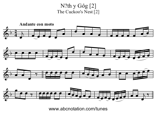 N?th y Gôg [2] - staff notation