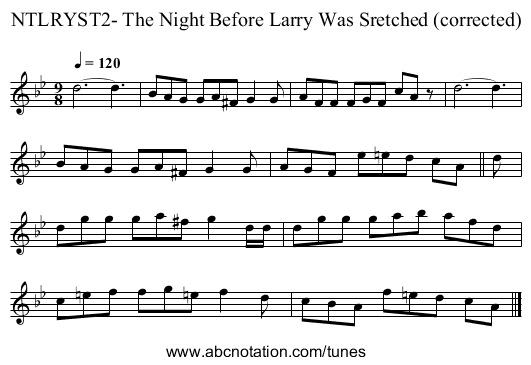 NTLRYST2- The Night Before Larry Was Sretched (corrected) - staff notation